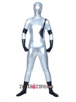 Silver And Black Metallic Shiny Zentai Suit