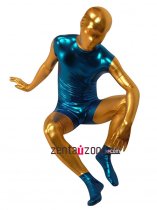 Blue Golden Shiny Metallic Zentai Full Body Suit