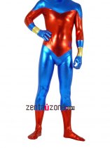 Blue And Red Unisex Shiny Metallic Catsuit