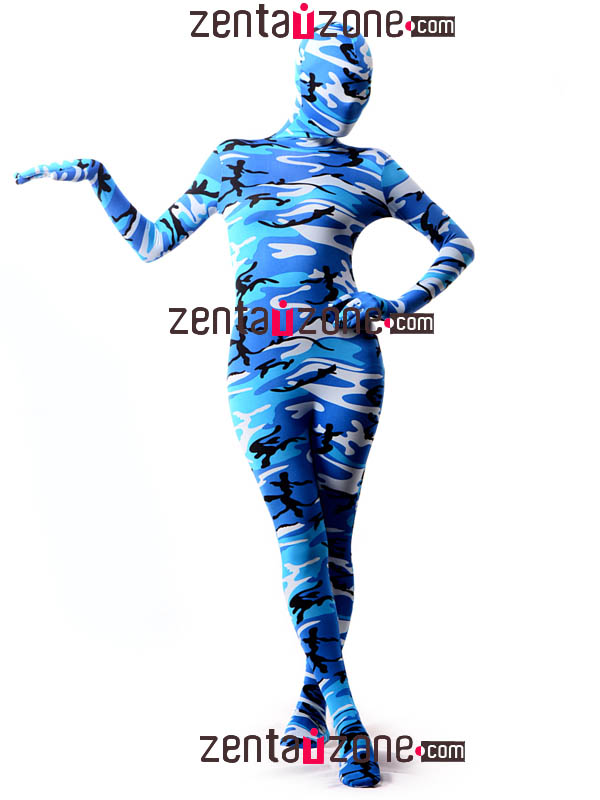 Sea Blue Camouflage Spandex Zentai Suit