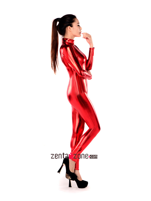 Sexy Red Shiny Metallic Lycra Catsuit [20210]