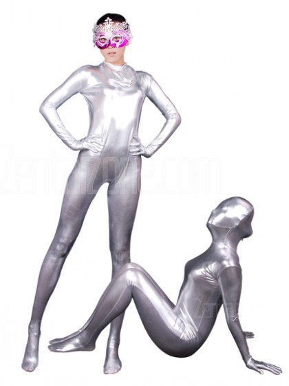 Silver Unisex Shiny Metallic Zentai Suit