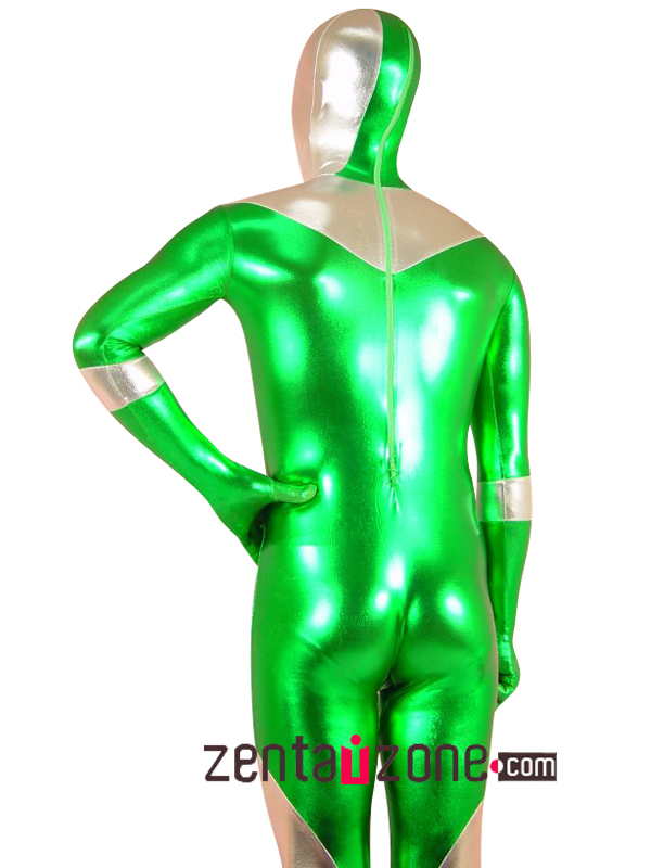 Green And Silver Shiny Metallic Hero Zentai Suit