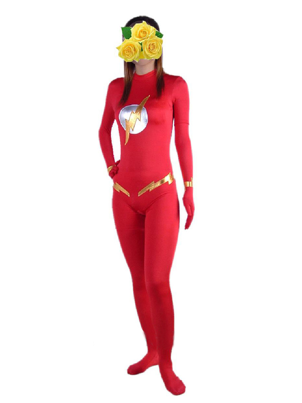 Red And Gold Lycra Spandex Catsuit