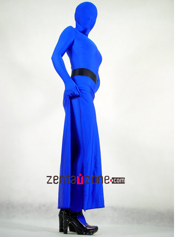 Blue Lycra Spandex One Piece Long Dress Zentai Suit