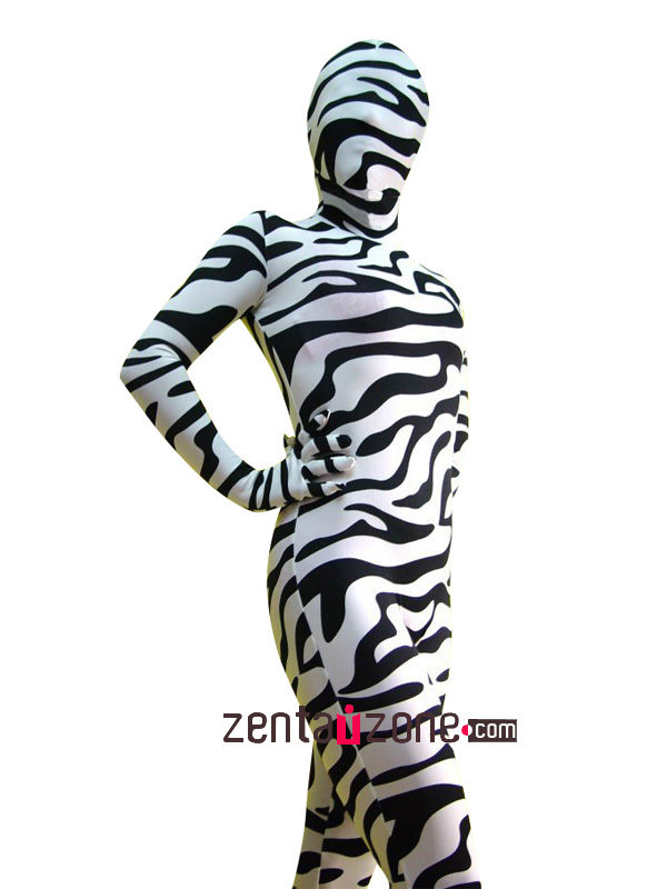 Zebra Pattern Spandex Lycra Full Body Zentai Suit