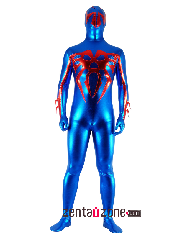 Blue And Red Unisex Shiny Full Body Zentai Suit