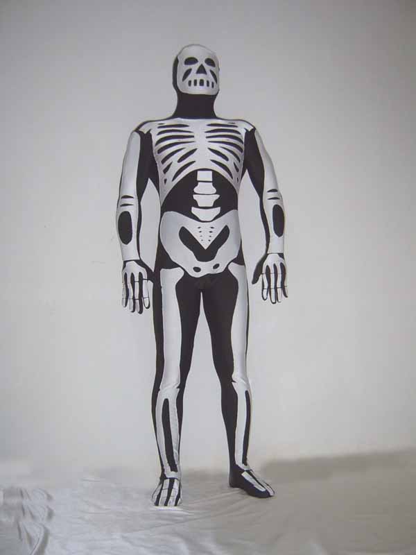 Black Skeleton Shiny Spandex Zentai Suit