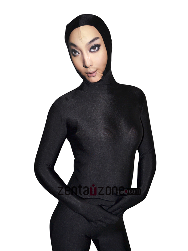 Face Zentai Black Lycra Zentai Bodysuit With Sexy Girl Face