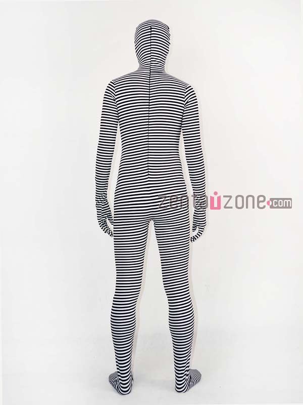 White And Black Stripe Spandex Zentai Suit