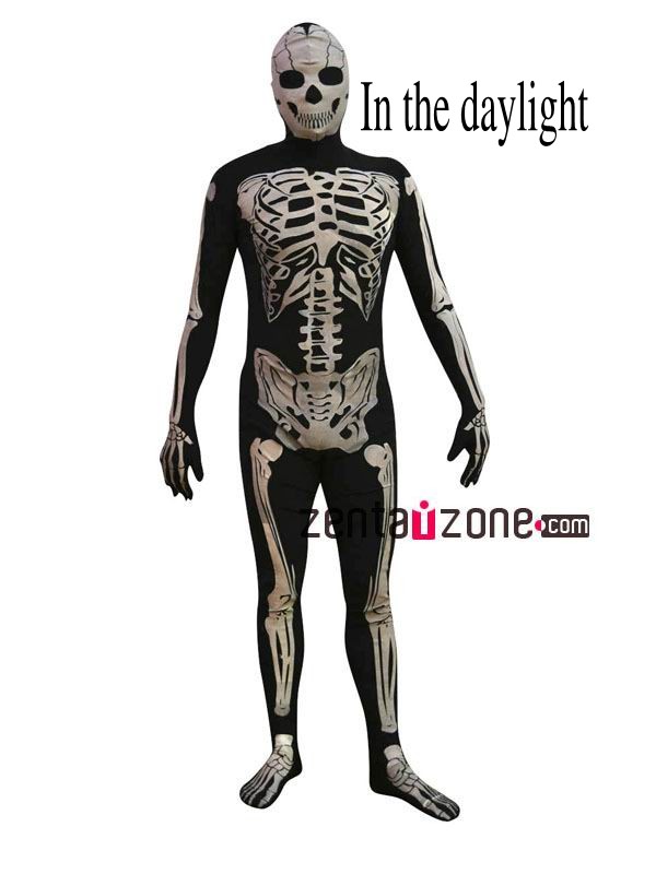 Glow In Dark Halloween Spandex Lycra Skeleton Zentai