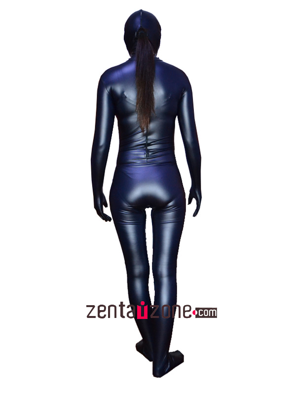 2014 Navy Blue Pu Metallic Full Bodysuit With Open Mouth