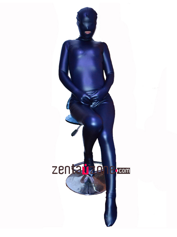 2014 Open Mouth Dark Blue Pu Metallic Full Body Suit