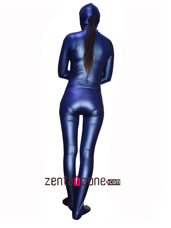 2014 Open Mouth Dark Blue Pu Metallic Full Body Suit