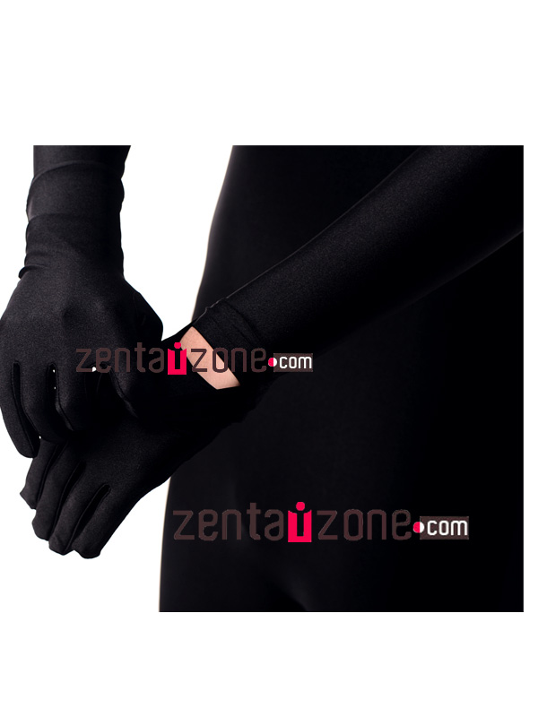 Black Lycra Spandex Zentai With Detachable Hood Hands Feet [30321]