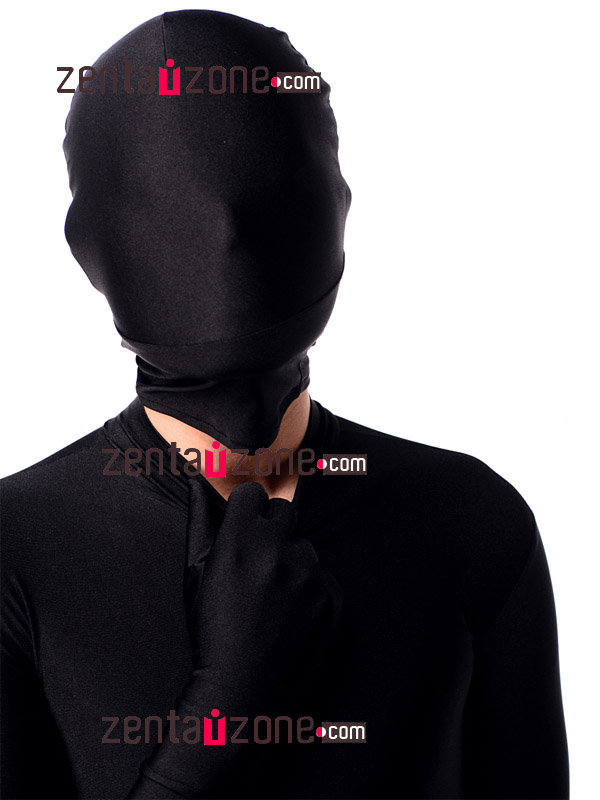 Black Lycra Spandex Zentai With Detachable Hood Hands Feet