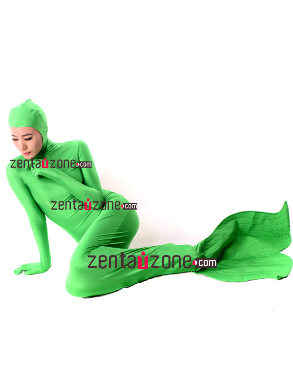 Green Mermaid Spandex Lycra Zentai Suit With Open Face