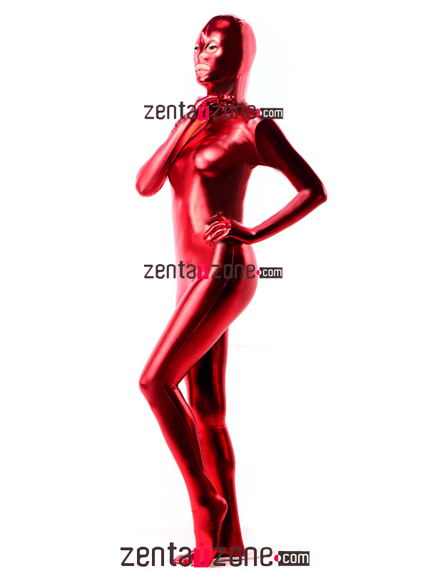 Red Shiny Metallic Zantai Suit With Open Eyes Mouth