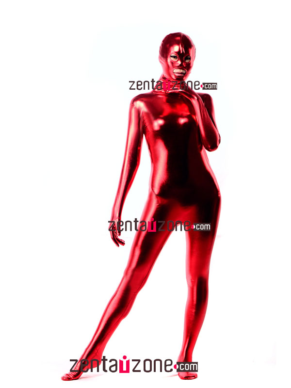 Red Shiny Metallic Zantai Suit With Open Eyes Mouth