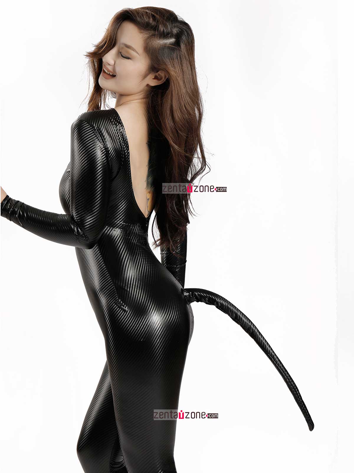 Pu Shiny Sexy Catsuit With Tail For Party Time