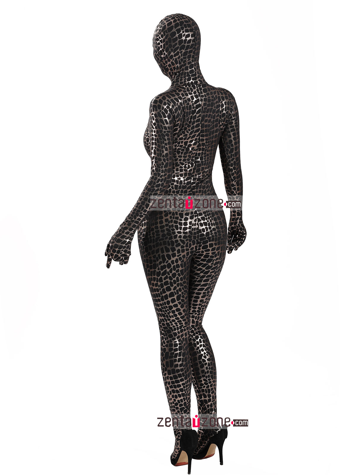 Nylon Black Shiny Metallic Pattern Spandex Zentai Suit