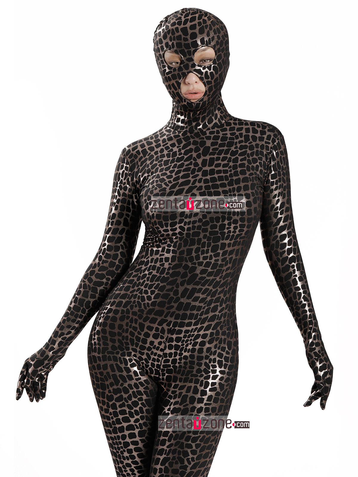 Nylon Black Shiny Metallic Pattern Spandex Zentai Suit