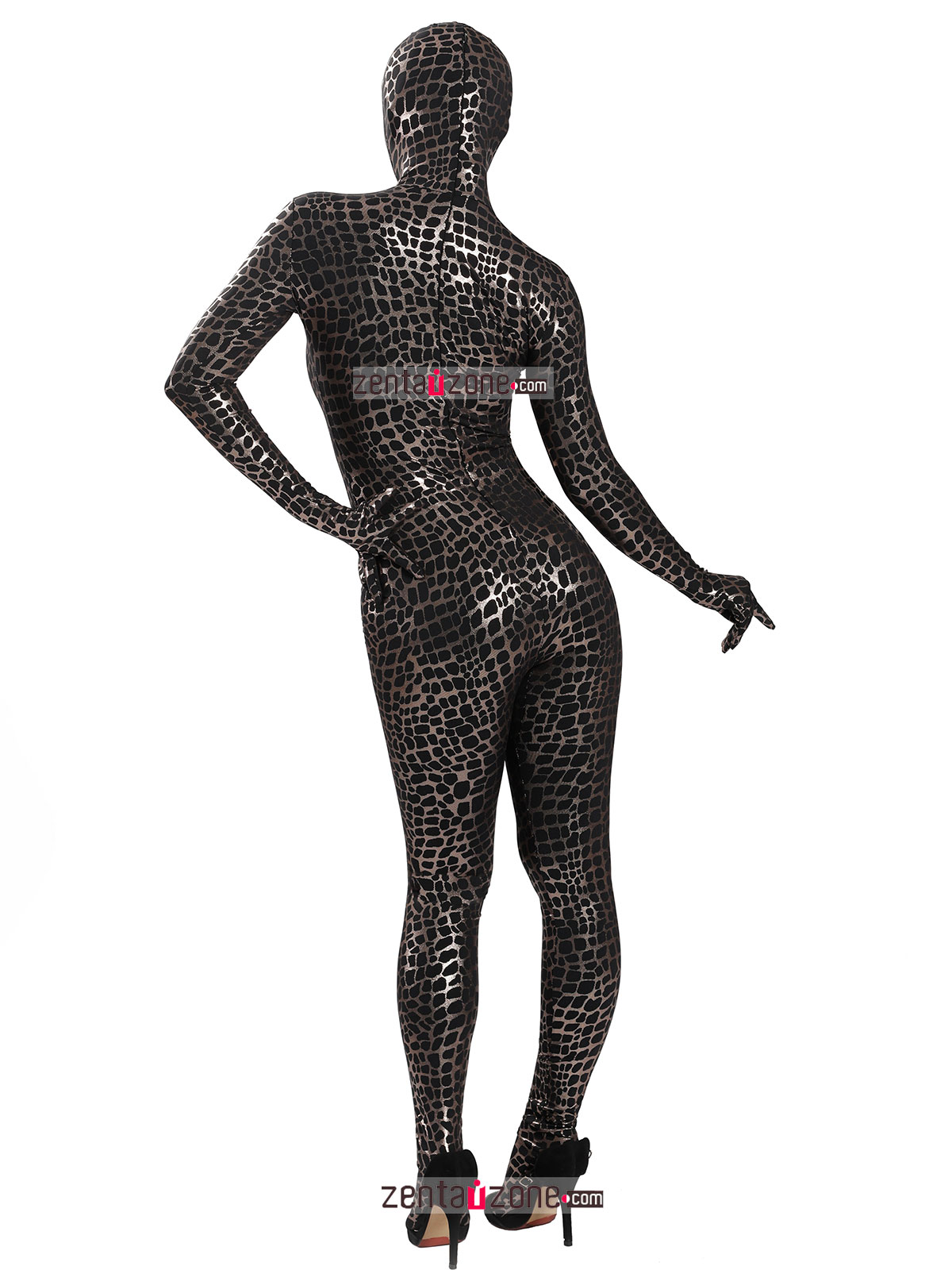 Nylon Black Shiny Metallic Pattern Lycra Zentai Bodysuit