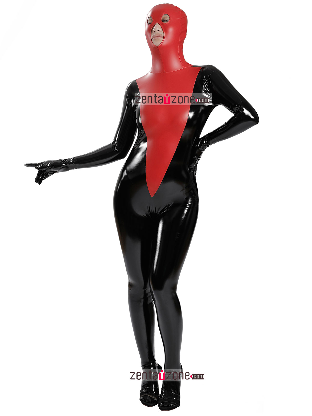 Pu Shiny Black And Red Zentai Bodysuit