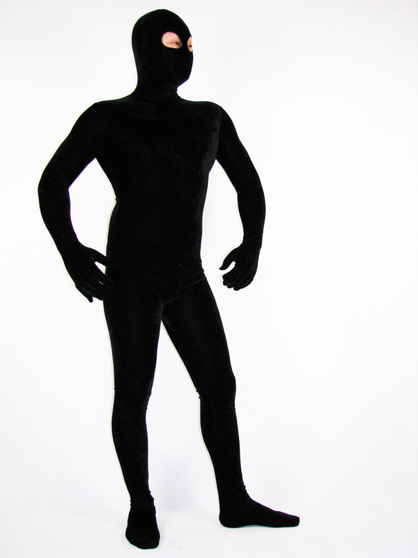 Unisex Black V Mesh Full Bodysuit Zentai, Headless Spandex Lycra